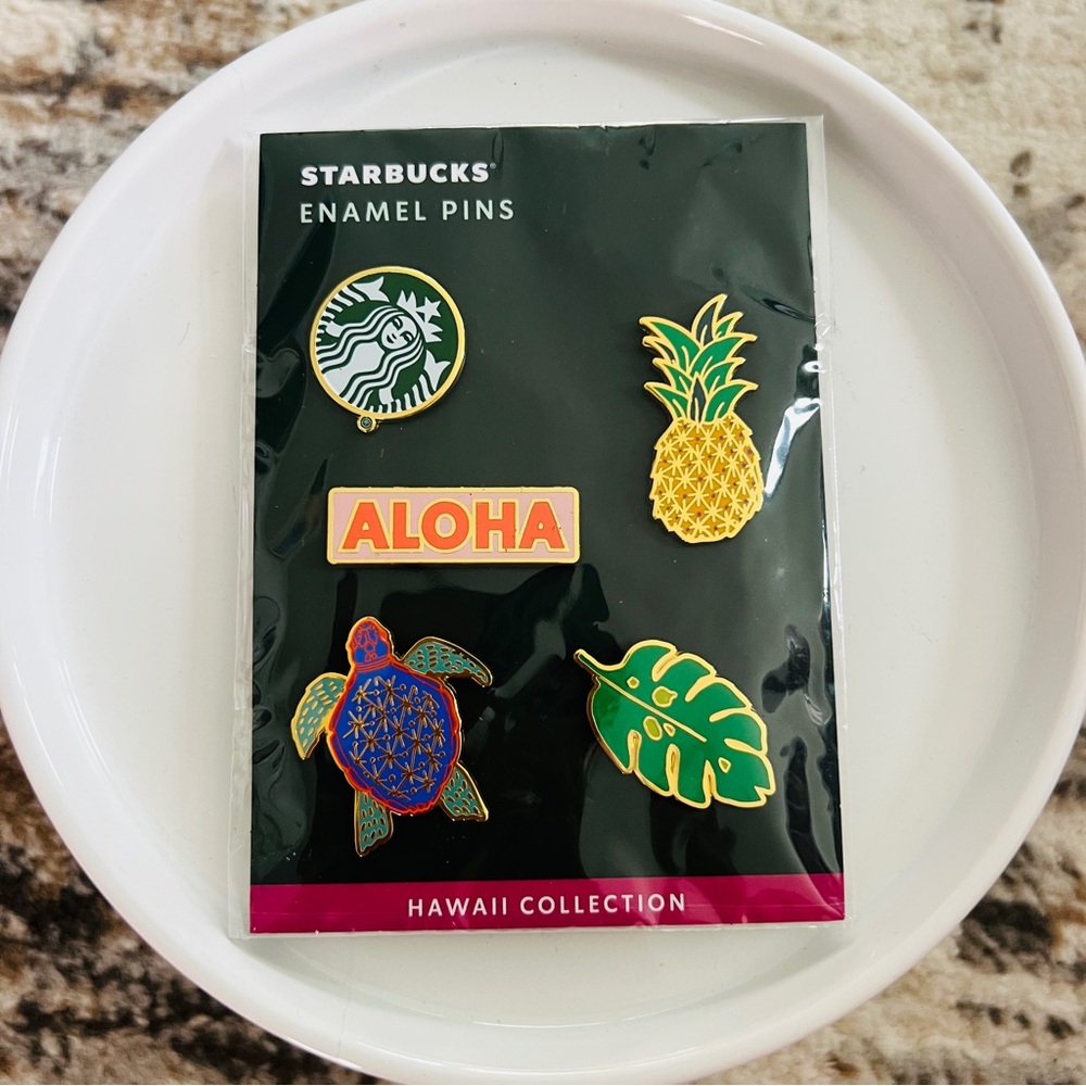 Starbucks Set Of 5 HAWAII Collection Enamel Pins Aloha Pineapple NWT